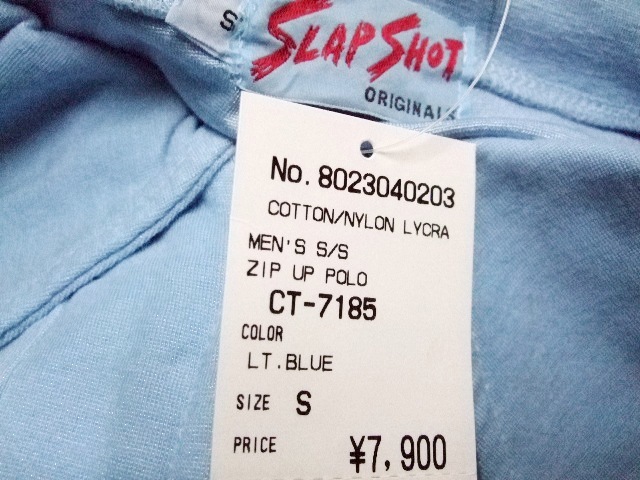 【SLAP SHOT/スラップショット】ジップアップ 半袖 ポロシャツ LT.BLUE S 新品/デッドストック/希少/ヴィンテージ/LYCRA/ストレッチ/日本製