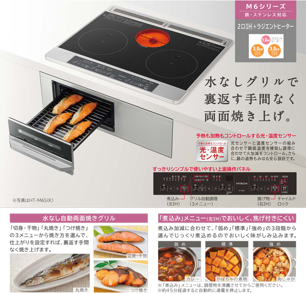 正規代理店 IHクッキングヒーター 日立 シルバー HT-M60S(S) 鉄
