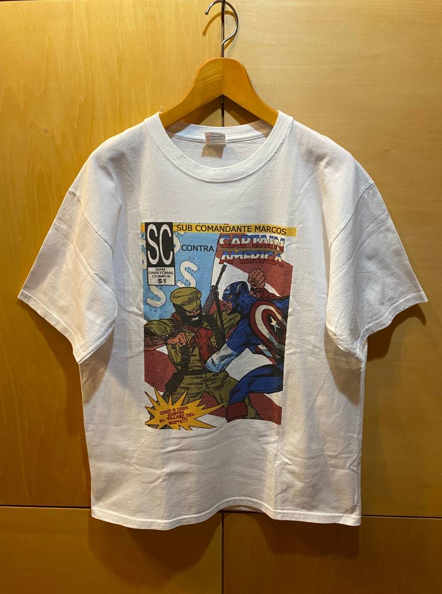 マーベル コミック キャプテンアメリカ Tシャツ メンズ L スペイン語 古着 半袖 白_画像1