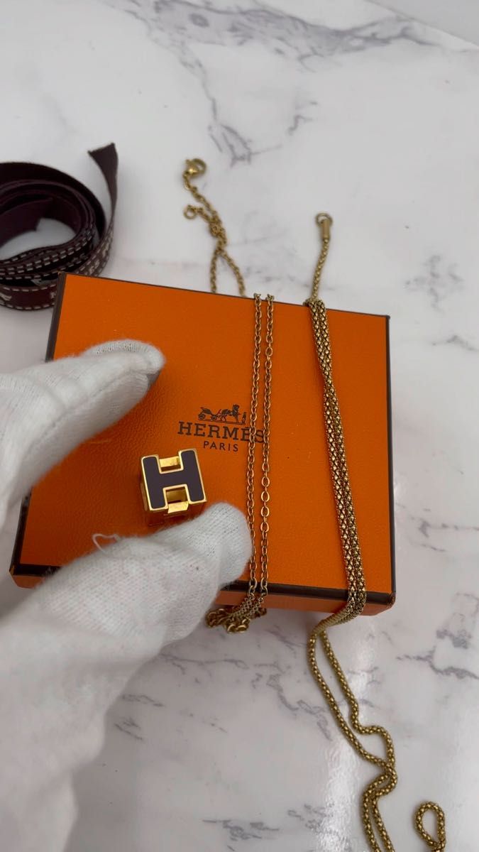 HERMES エルメス Hキューブ ネックレス パープル ゴールド 正規 HERMES エルメス Hキューブ ネックレス パープル ゴールド 正規
