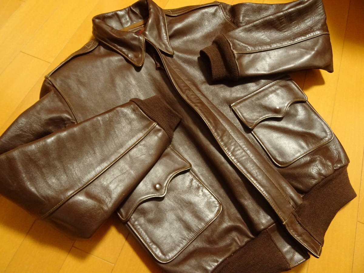 超美品☆34EVISUエビスエヴィスA-2フライトジャケットレザーブラウン茶