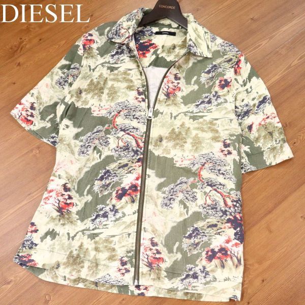 DIESEL ディーゼル 春夏 木々 総柄★ 半袖 ジップアップ シャツ ブルゾン Sz.L　メンズ　G3T01533_5#A_画像1