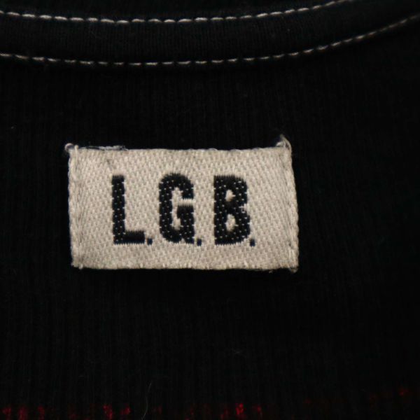 L.G.B. ルグランブルー 【BEWARE OF THE DOG】 半袖 スリム リブ Tシャツ カットソー Sz.2　メンズ 黒 日本製　G3T01486_5#F_画像5