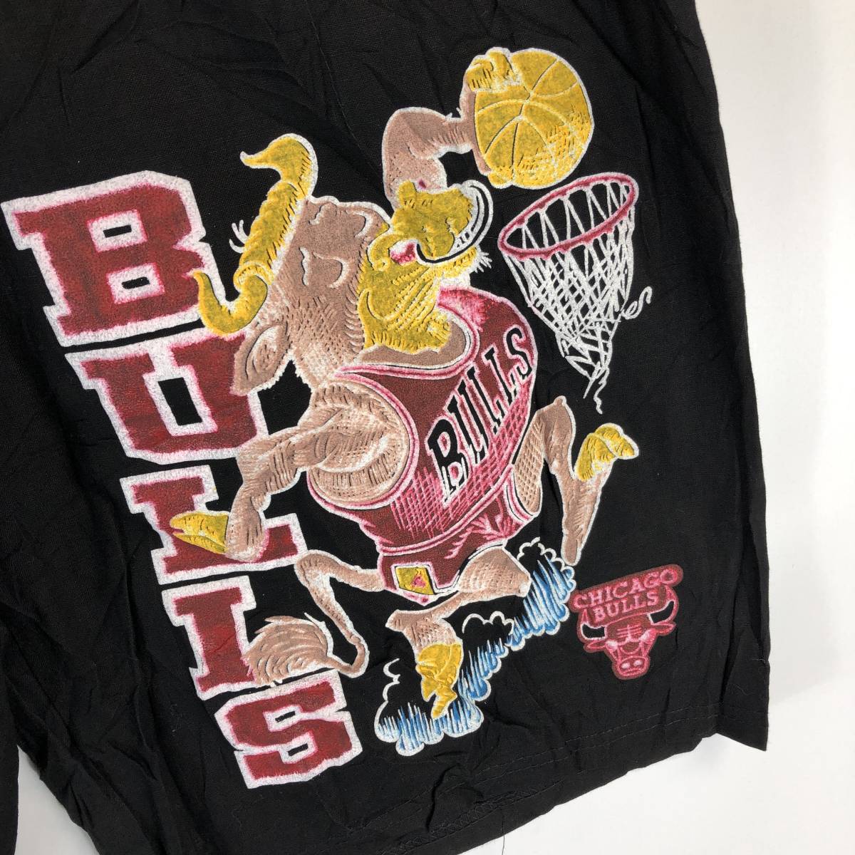 80s USA製 ＵＮＫＮＯＷＮ コットンハーフパンツ ブラック 薄手 ＣＨＩＣＡＧＯ ＢＵＬＬＳ シカゴブルズ Lサイズ