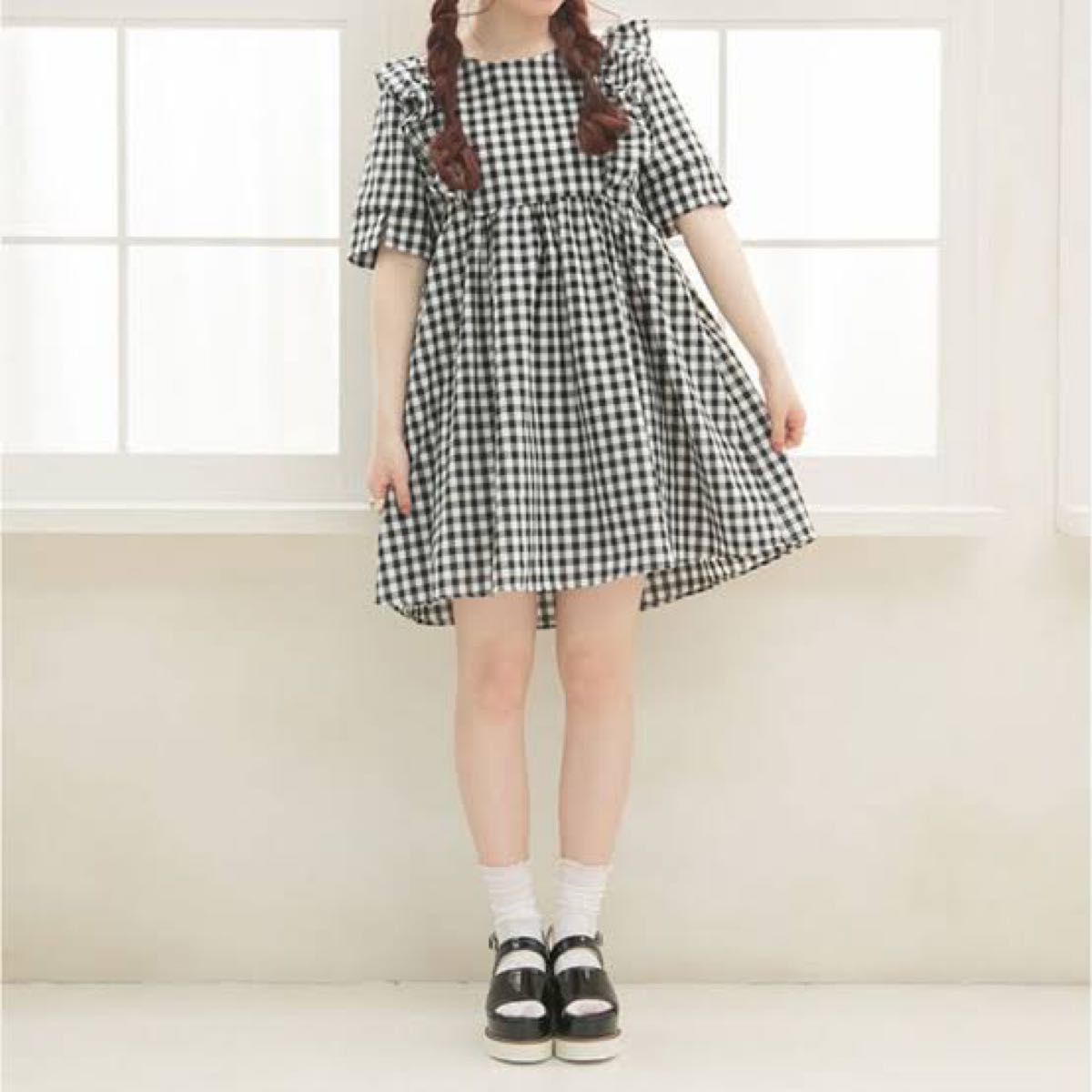 夢展望】ギンガムチェックワンピース Mサイズ ミニワンピース 夢展望】ギンガムチェックワンピース Mサイズ ミニワンピース