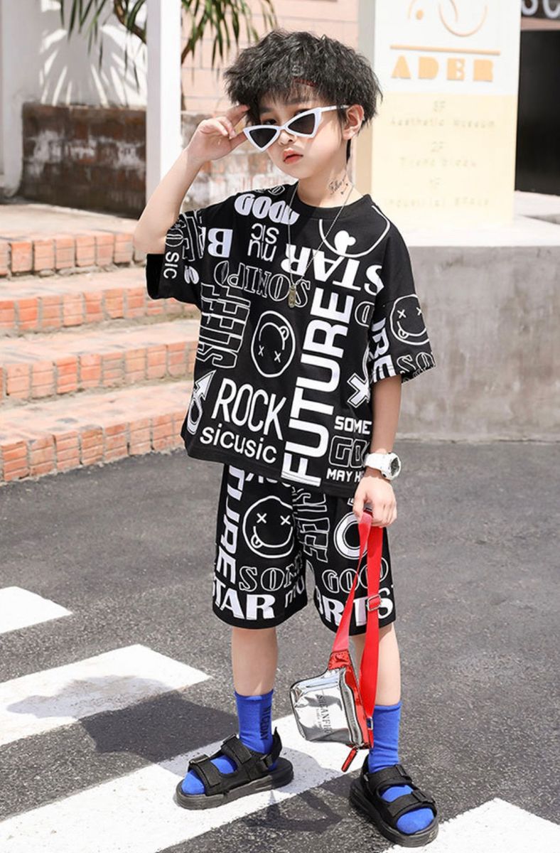 キッズ セットアップ にこちゃんロゴ 韓国子供服 半袖 ハーフパンツ