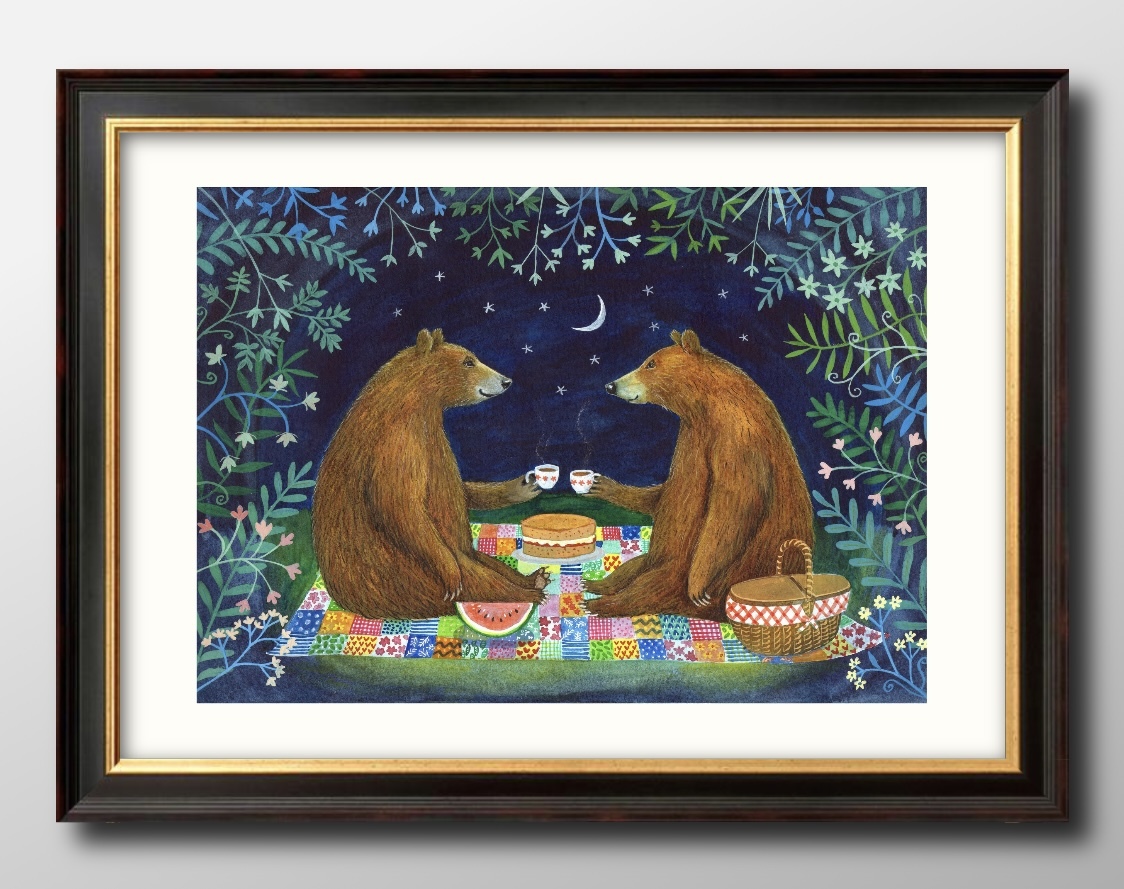 13484■送料無料!!アートポスター 絵画 A3サイズ『熊のお茶会 ベアー』イラスト デザイン 北欧 マット紙の画像1