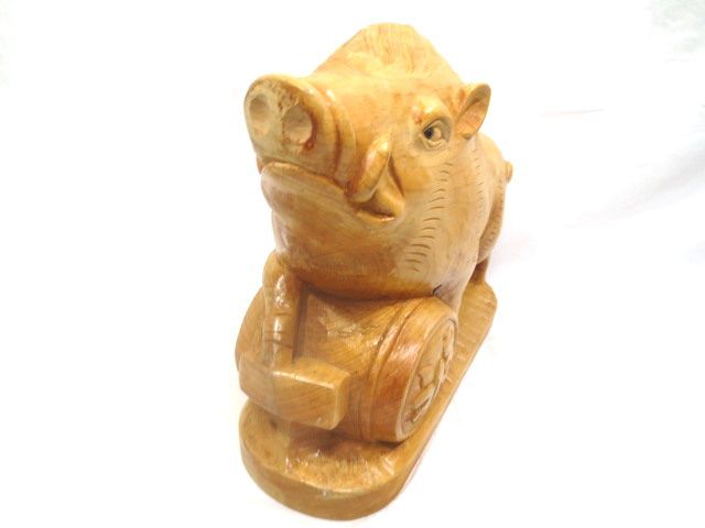 ◇福縁起物木彫り猪全長37cm◇手彫り手作り置物オブジェ干支イノシシ