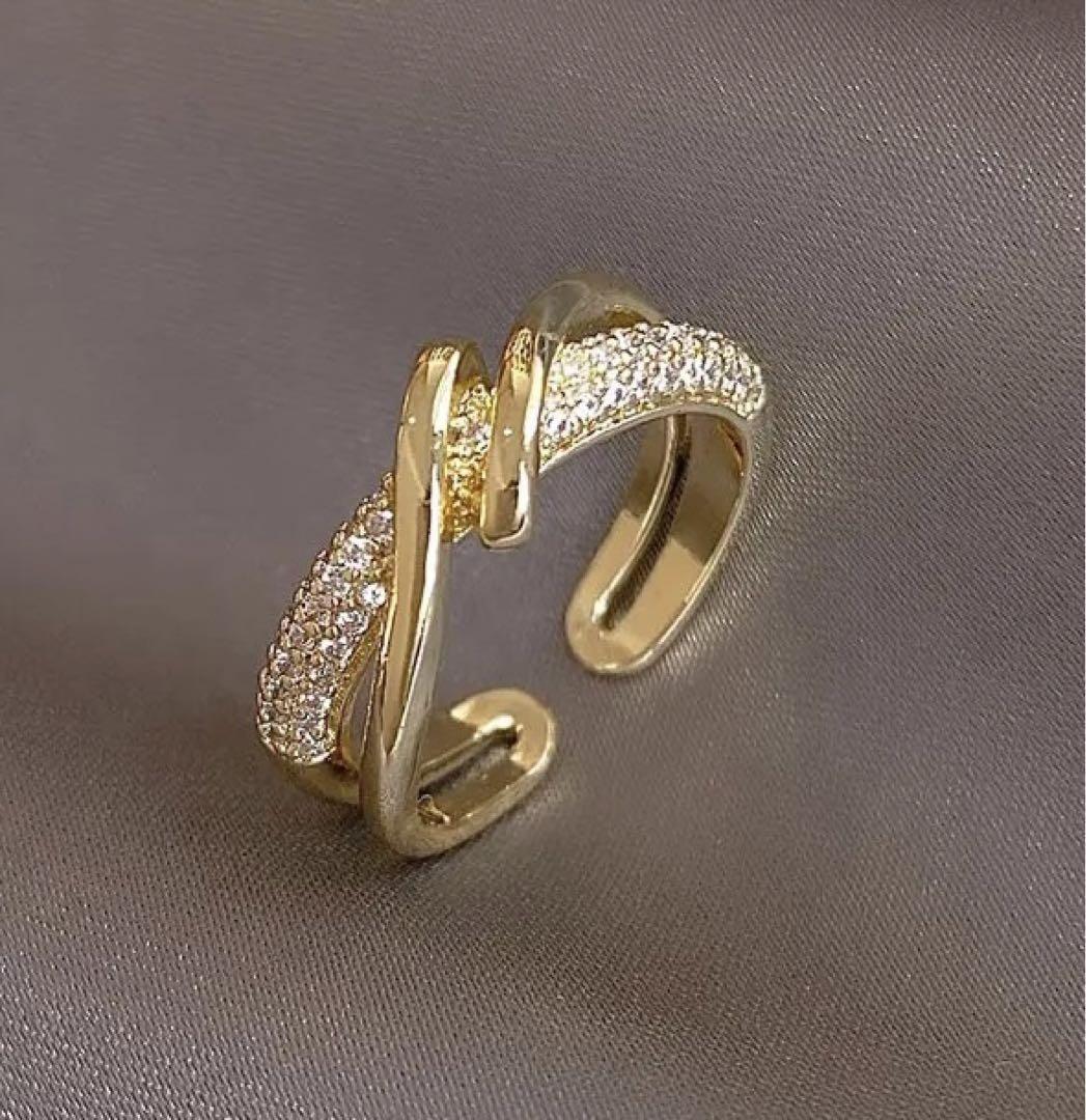 ゴールドリング　ジルコニア　指輪　レディース　韓国　フリーサイズ　シンプル　アクセサリー　オシャレ　ファッション　人気　新品