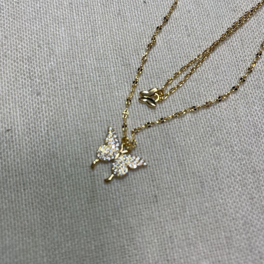 新品本物 バタフライネックレス レディース ゴールド ダブルチェーン 蝶 その他