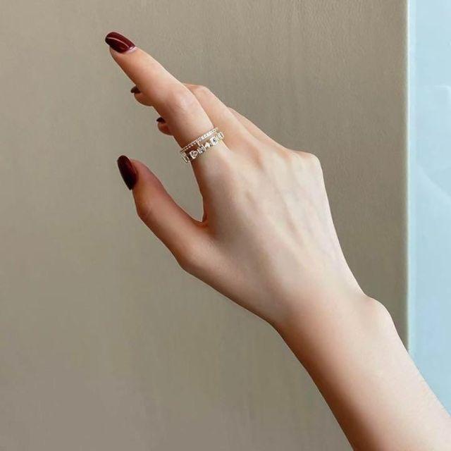  zircon double ring ring lady's Gold Korea size free fashion clean .. zirconia human work diamond new goods 