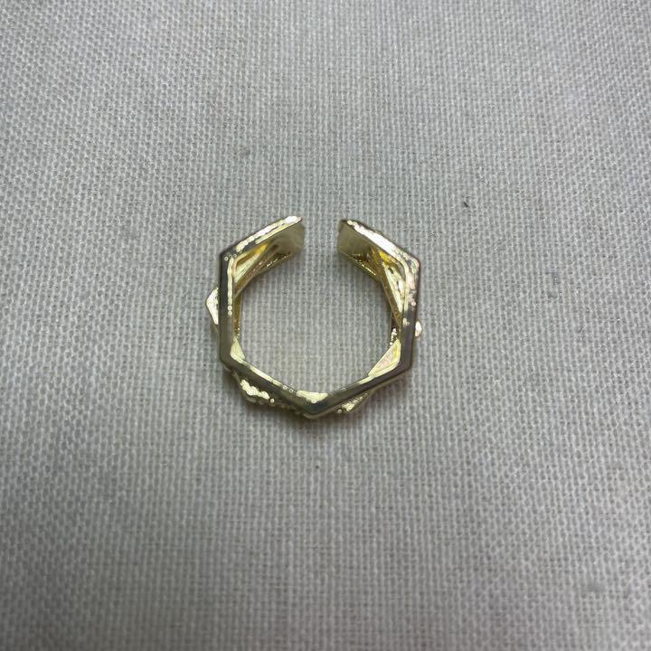 デザインリング　指輪　ゴールド　レディース　フリーサイズ　カクカク　フリーサイズ　韓国　ジルコニア　大きめ　ごつめ　金　新品