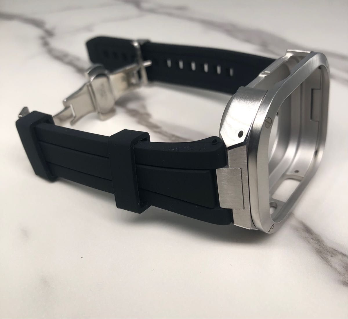 ブラック★アップルウォッチバンド ラバーベルト カバー　ステンレス Apple Watch ケース 49mm ウルトラ　ultra