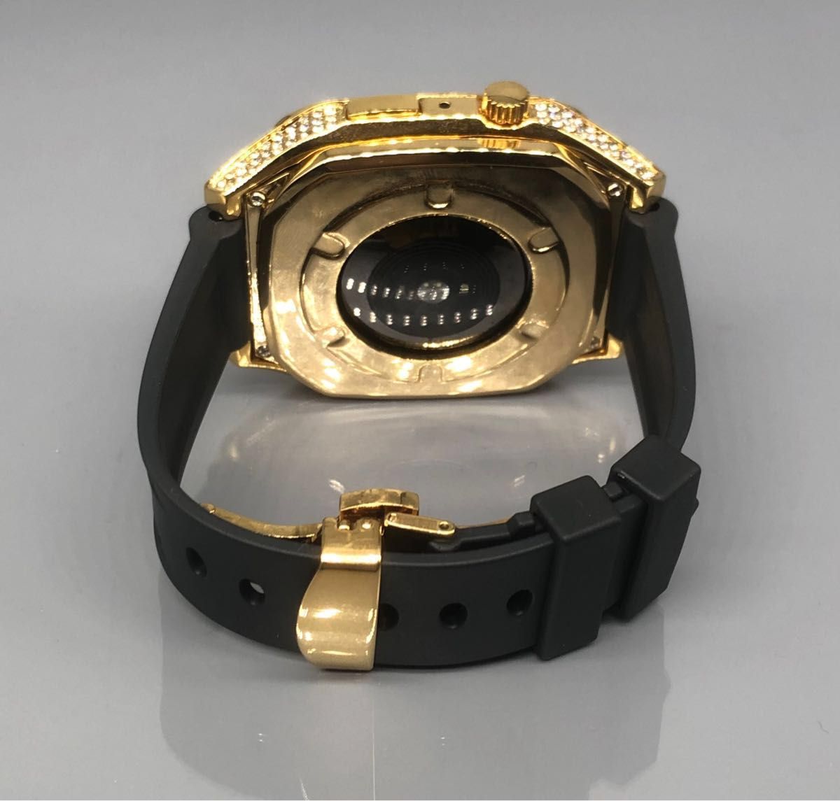 bゴールド★アップルウォッチバンド ステンレス カバー　キラキラ　ラバーベルト　Apple Watch ケース 44mm 45mm