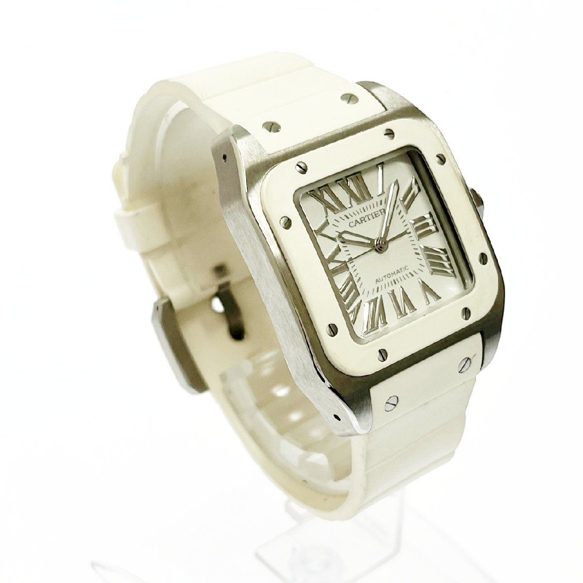 箱付き】 CARTIER カルティエ W20129U2 サントス100 MM SS×ラバー 自動巻き ボーイズ 168635 腕時計 