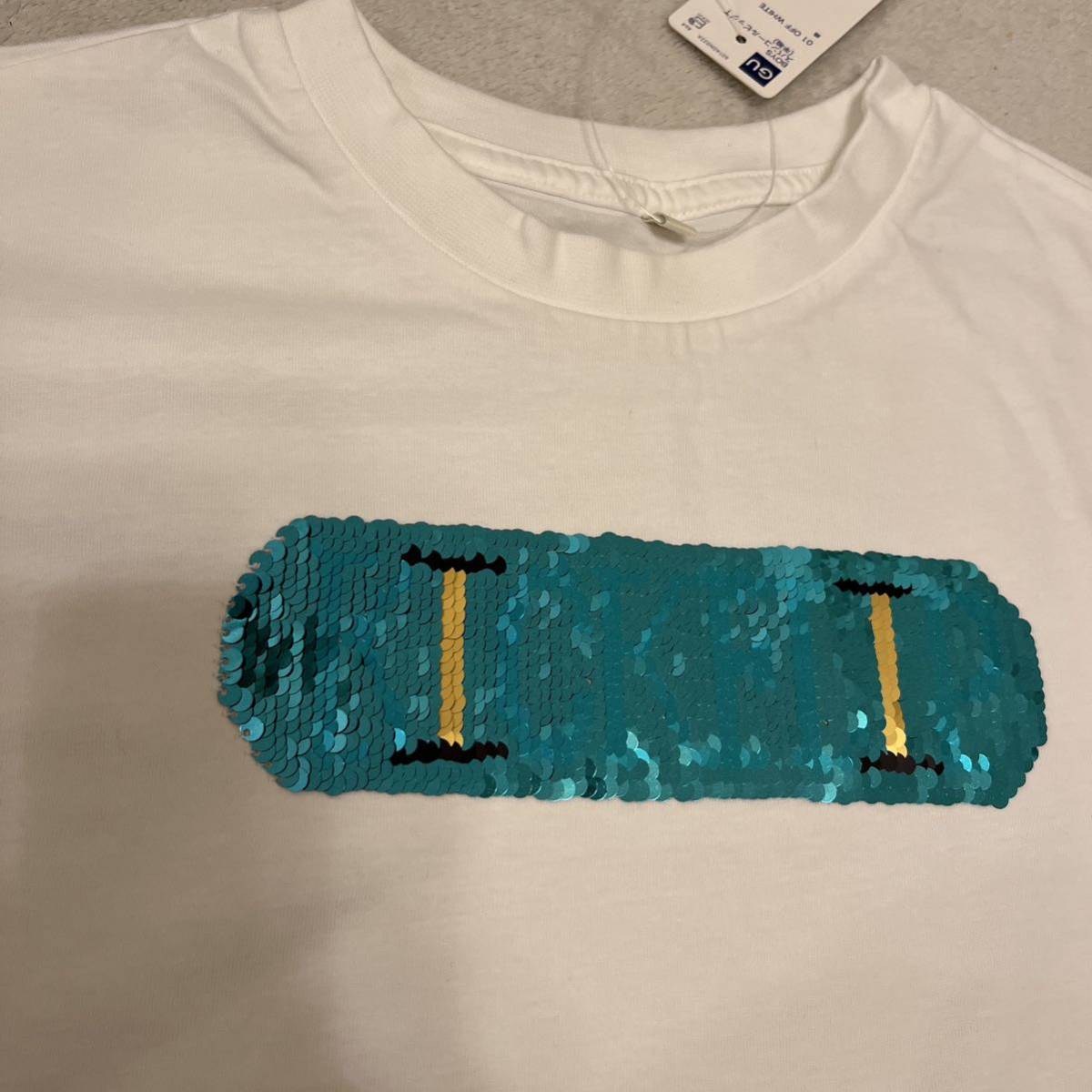 新品タグ付き】GU キッズ スパンコールTシャツ 120cm 半袖ビッグT