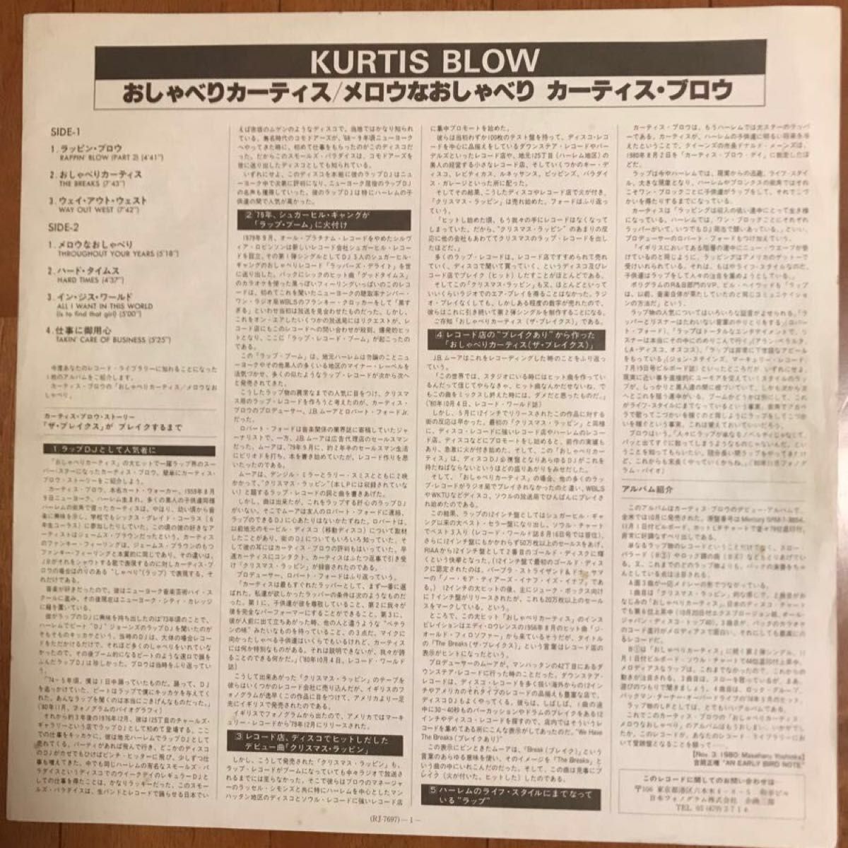 KURTIS BLOW THE BREAKS レアなサイン入り　カーティス　ブロウ　アナログ