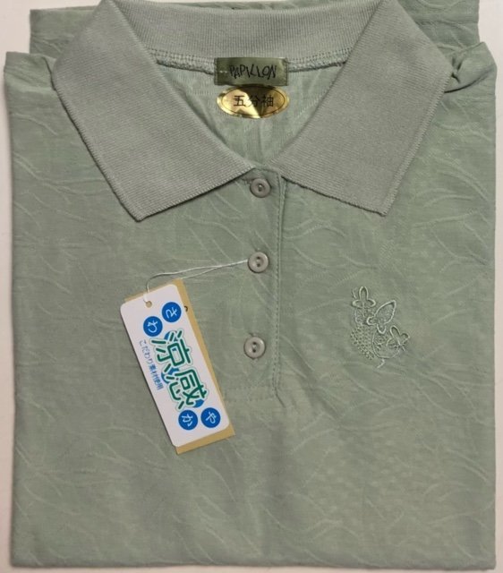 M～L レディース ポロシャツ 五分袖 涼感素材 　Fサイズ　新品 綿混_画像1