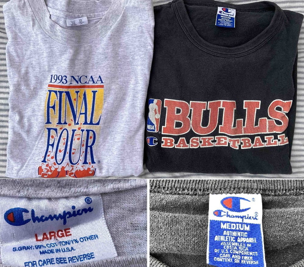 1990年代ビンテージTシャツ２枚チャンピオン90sヴィンテージＬサイズvintage古着アメリカ製NBAシカゴブルズCHAMPIONアメカジNCAAバスケ_画像1