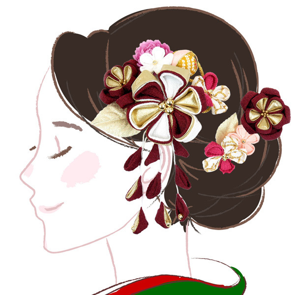 セール 20%off 髪飾り３点セット kk-065 日本製 花飾り 花かんざし ヘアアクセサリー ちりめん つまみ細工 成人式 和装ヘア