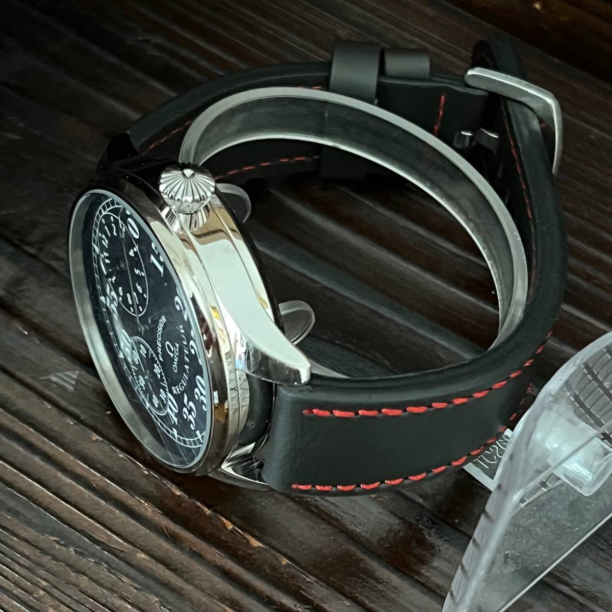 ☆オメガ OMEGA レギュレーター 動作良好 黒文字盤 15石 スケルトン