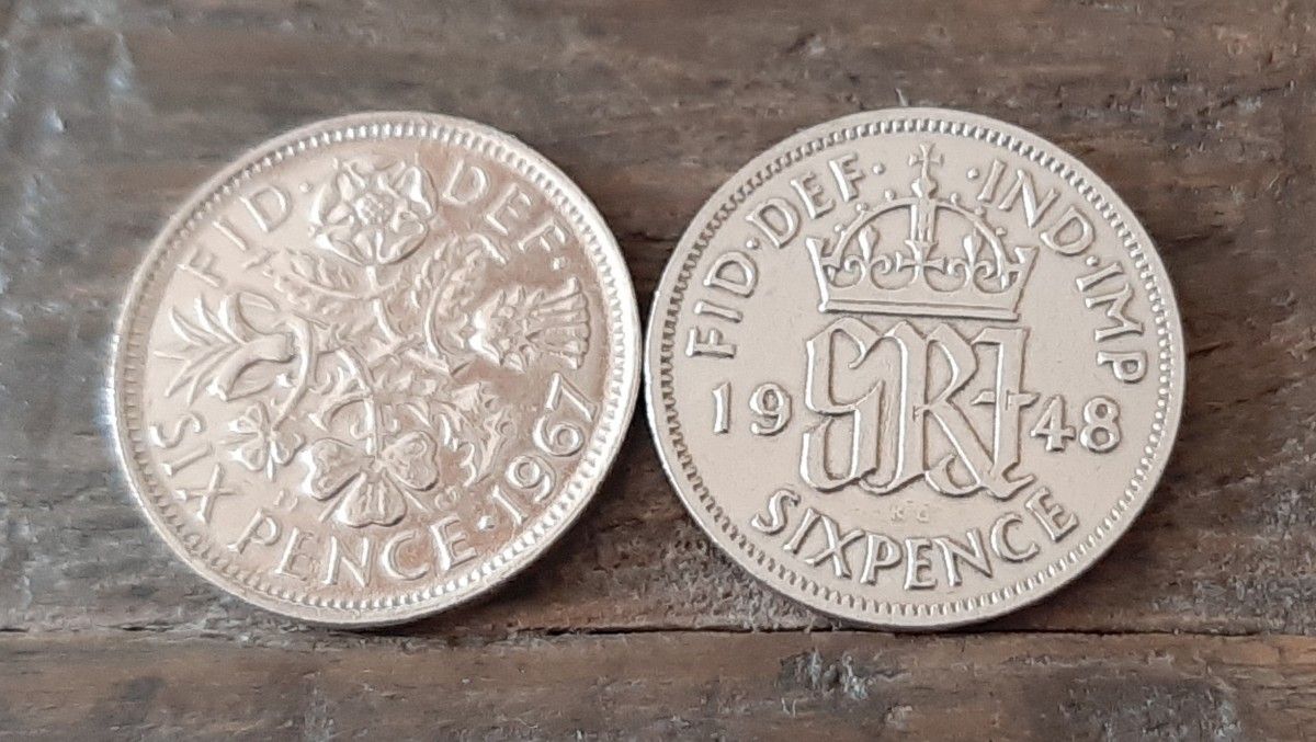 エリザベス女王&ジョージ王のヴィンテージウェディングコイン 英国6ペンス 2個セットイギリス 英国ラッキー6ペンス 2枚セット 