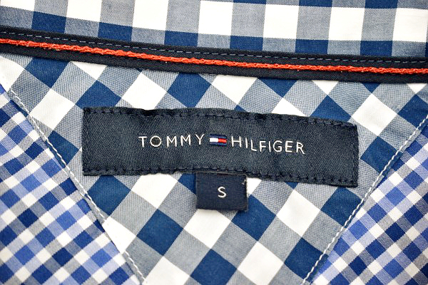 Y-5648★送料無料★美品★TOMMY HILFIGER トミーヒルフィガー★正規品 胸ロゴ刺繍 ブルー青 ギンガムチェック 長袖 ボタンダウン シャツ S_画像4