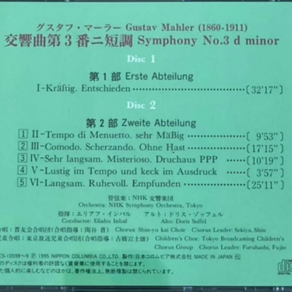 【未開封・希少】インバル指揮NHK交響楽団　マーラー交響曲第3番