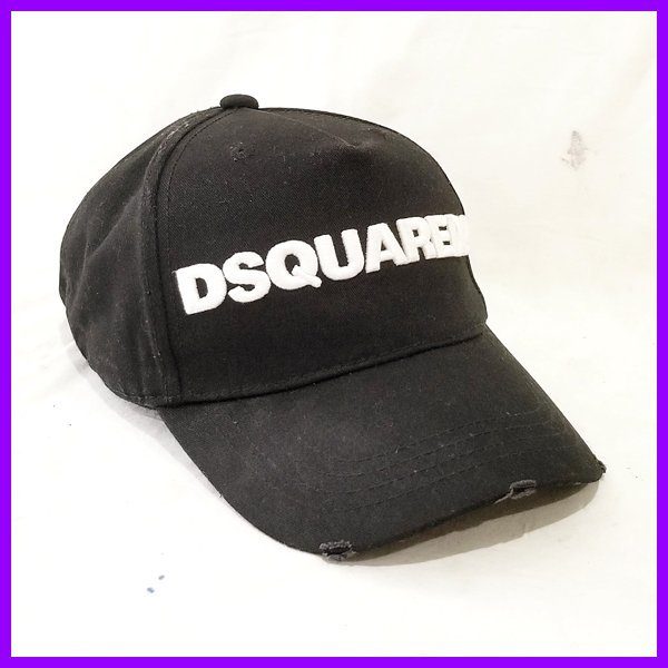 ◆DSQUARED2/ディースクエアード◆キャップ ダメージ加工 ロゴ ディースク ブラック_画像1