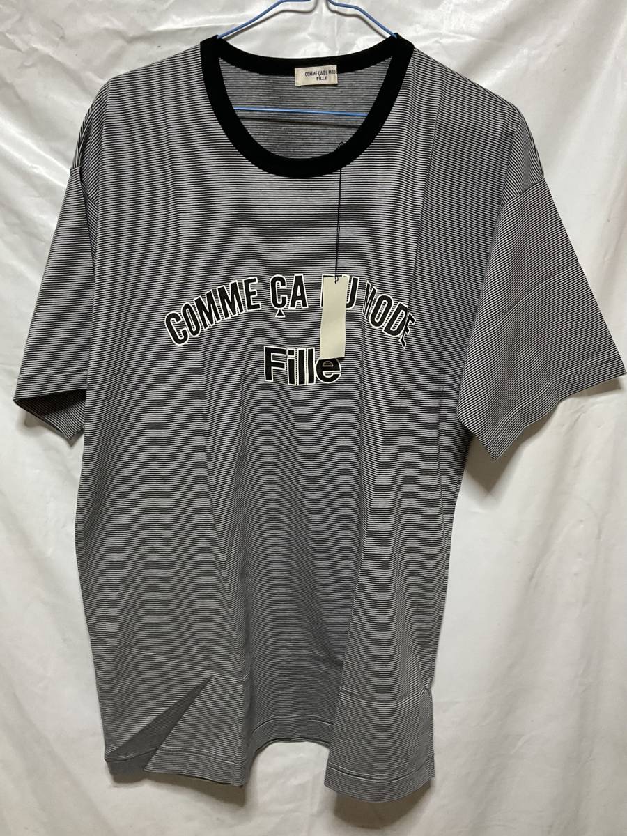 COMME CA DU MODE☆コムサ デ モード☆半袖Tシャツ・黒・ボーダー・L☆新品・タグ付・レトロ_画像1