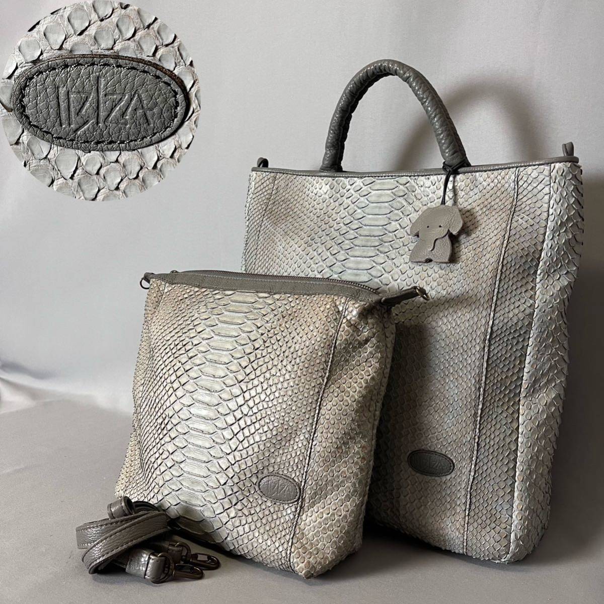 680. 美品 IBIZA イビザ ダイヤモンドパイソン ヘビ革 蛇革 2wayバッグ