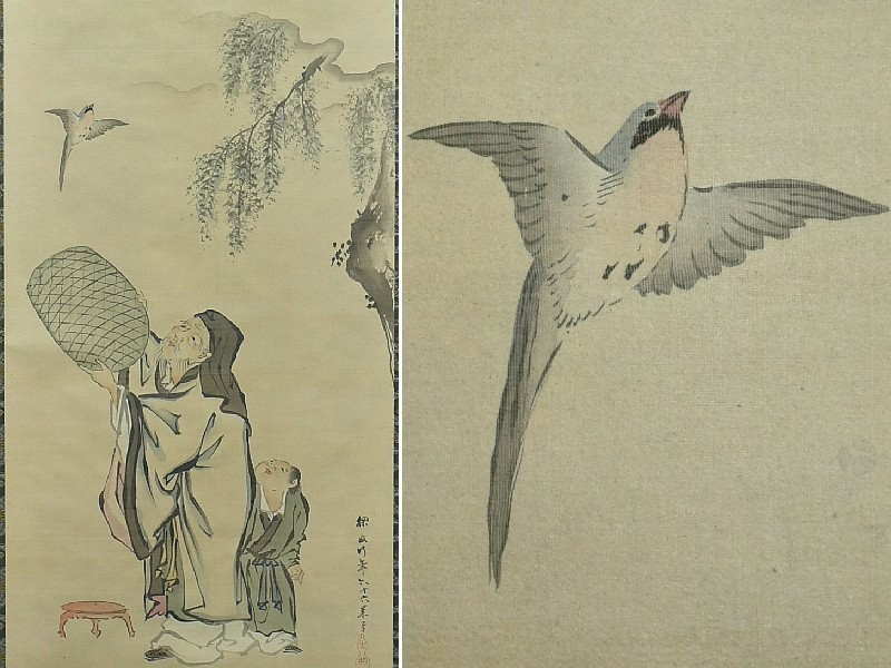 真作】 狩野探幽 『人物・布袋・福禄寿』 絹本 三幅掛軸 保存箱 江戸 真作】 狩野探幽 『人物・布袋・福禄寿』 絹本 三幅掛軸 保存箱 江戸