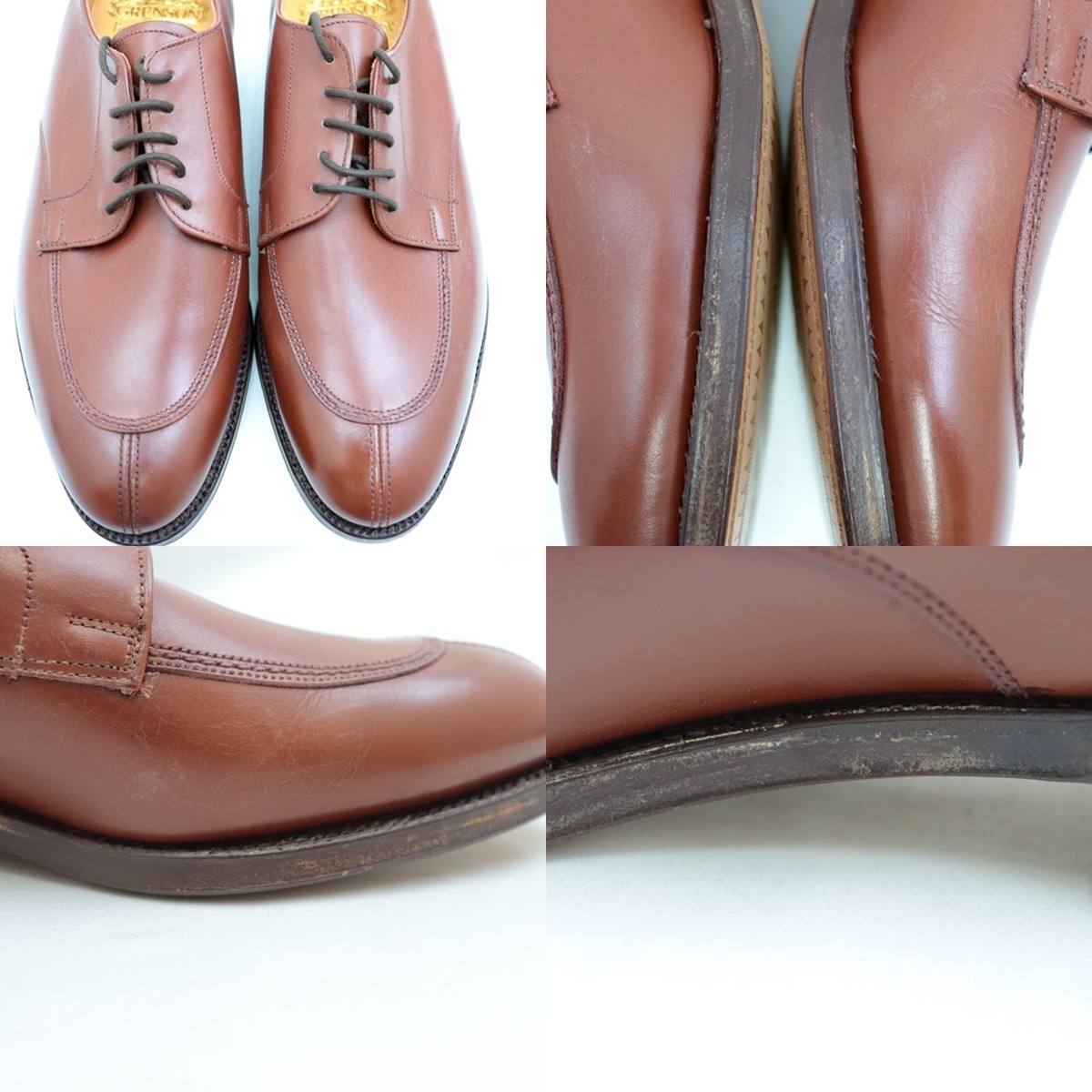 未使用 グレンソン Vチップレザーシューズ メンズ 茶 6.5D GRENSON