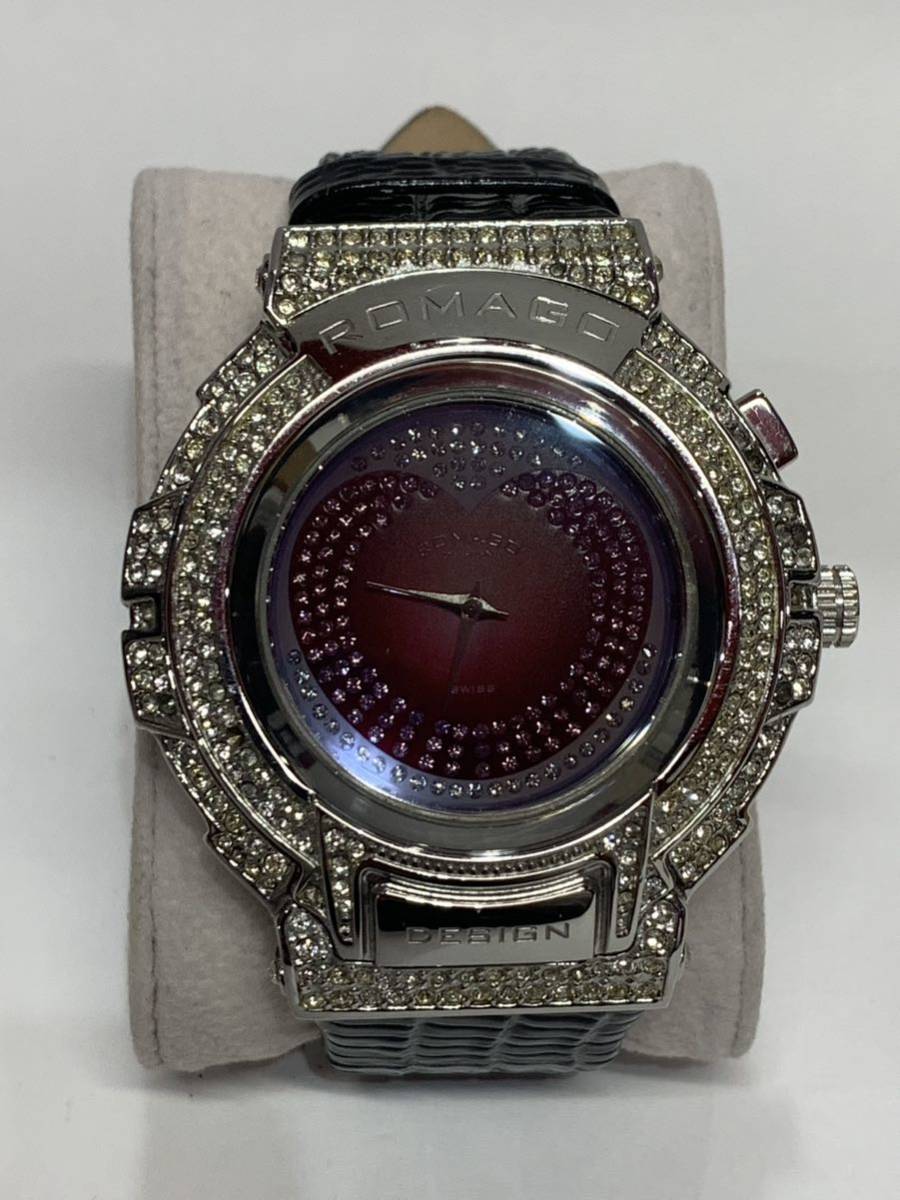 レア☆ROMAGロマゴ　レディース腕時計　RM025-0269 ブラック　ミラーウォッチ　スワロフスキー電池切れ　D33_画像2