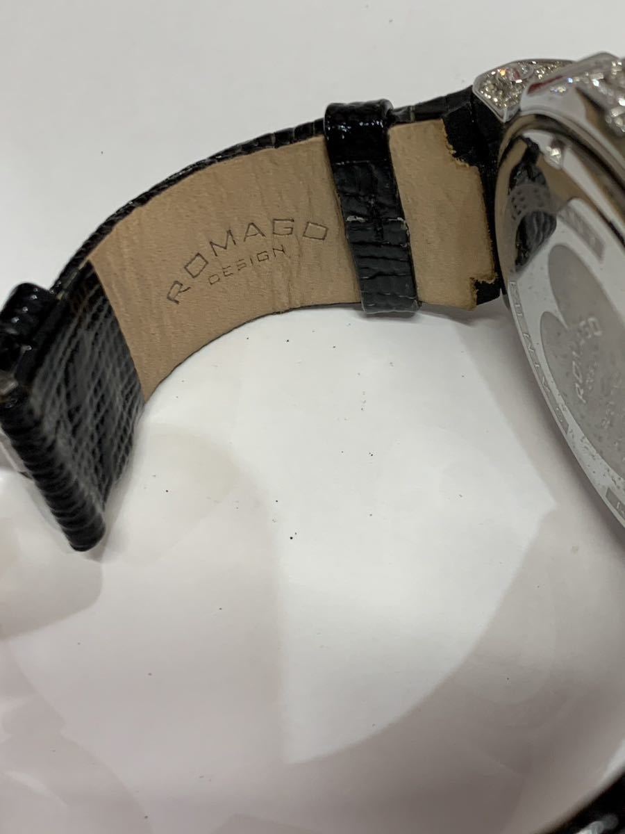 レア☆ROMAGロマゴ　レディース腕時計　RM025-0269 ブラック　ミラーウォッチ　スワロフスキー電池切れ　D33_画像7