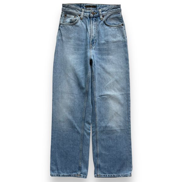 美品 国内正規 イタリア製 Nudie Jeans ヌーディージーンズ Clean Eileen ワイド ストレート ハイライズ デニム パンツ W25 L28 ブルー_画像1
