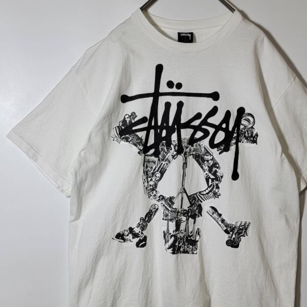 stussy ステューシー スカル ドクロデザイン ショーンフォント 半袖Tシャツ スケーター ストリート 白 メンズ Lサイズ デカプリント