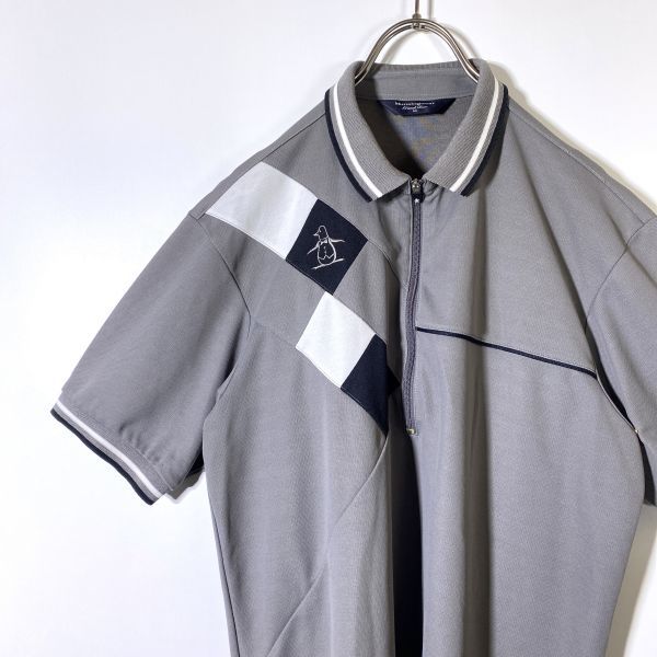 Munsingwear マンシングウェア 半袖 ポロシャツ ワンポイント グレー Mサイズ ハーフジップ ロゴ刺繍 日本製 ゴルフウェア 匿名配送の画像1