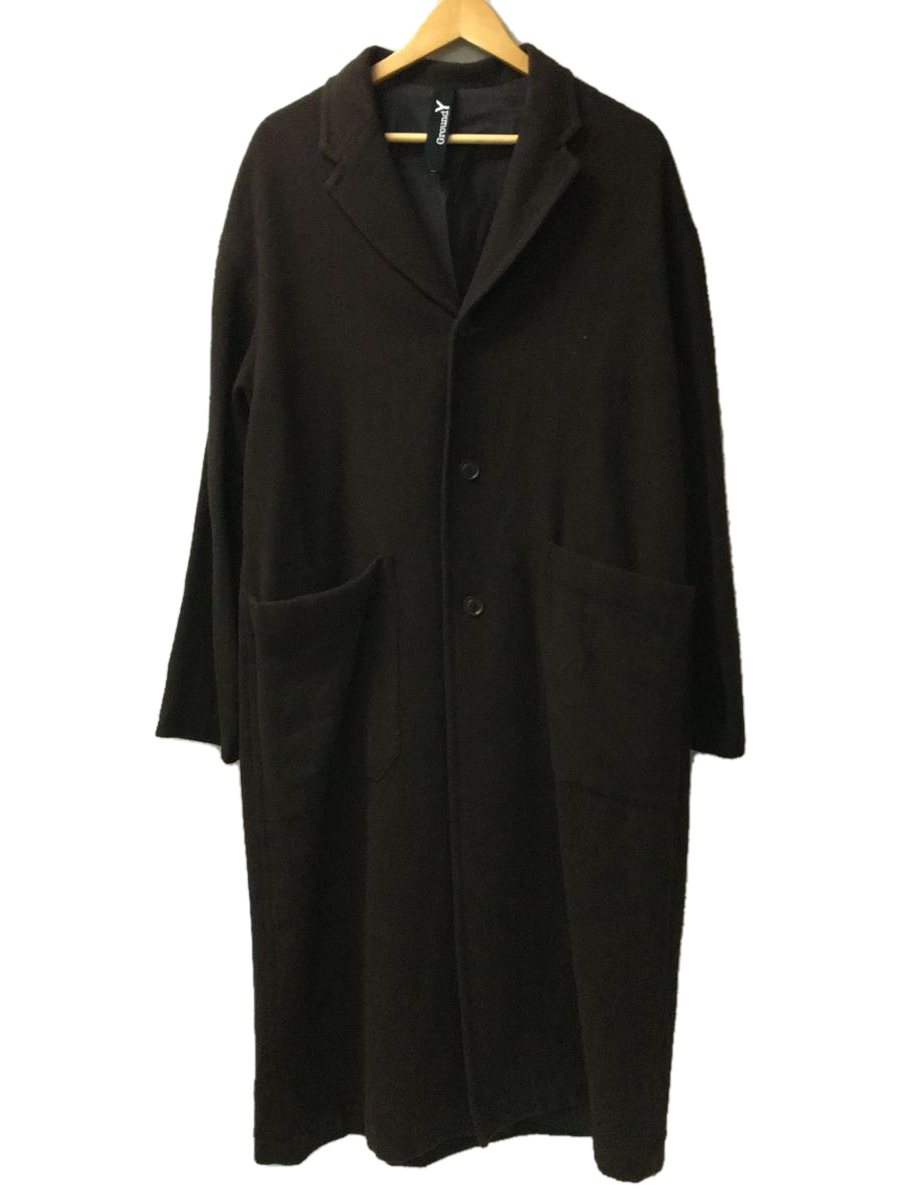 Ground Y◆Long big jacket coat/チェスターコート/SIZE:3/ウール/BRW/無地/GR-J09-101