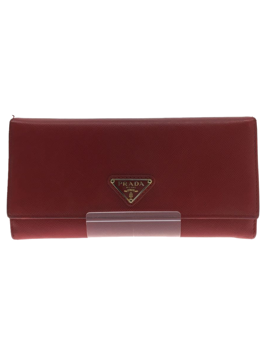 PRADA◆長財布/レザー/RED/レディース