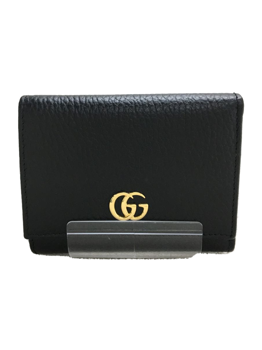 GUCCI◇3ツ折サイフ_GGマーモント/レザー/BLK/無地 connectedfire.com