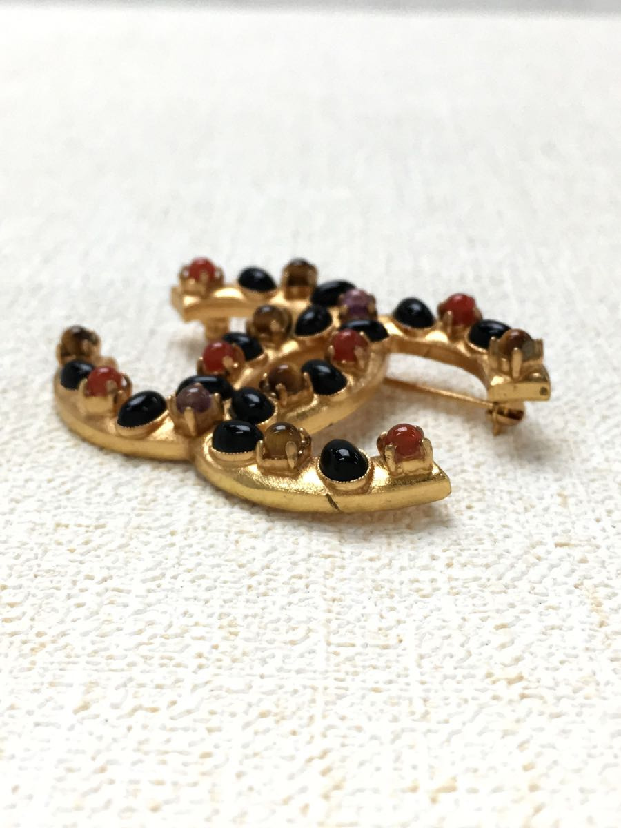 CHANEL◇ブローチ/ココマーク/カラーストーン/GLD/レディース