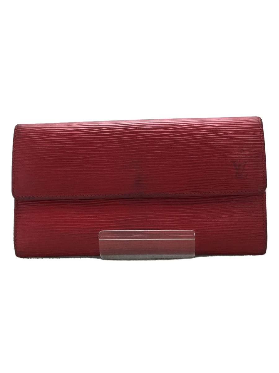 LOUIS VUITTON 長財布/レザー/レッド/無地/レディース/状態考慮-