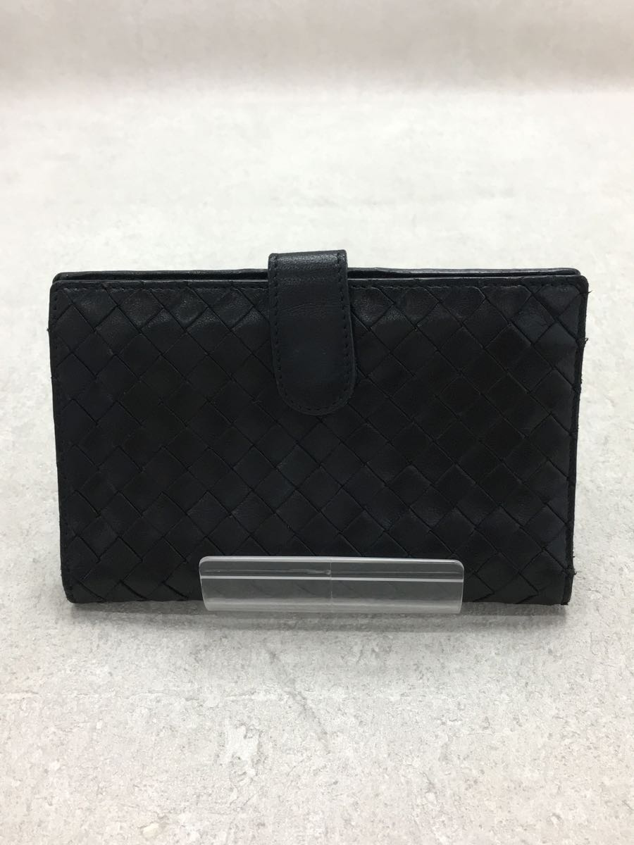 人気定番の BOTTEGA VENETA◇2つ折り財布/-/BLK/無地/レディース/※角