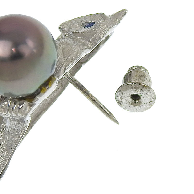 10.7mm 天然ブラックパールタイタック K18WG 合計0.1ctサファイア 新品