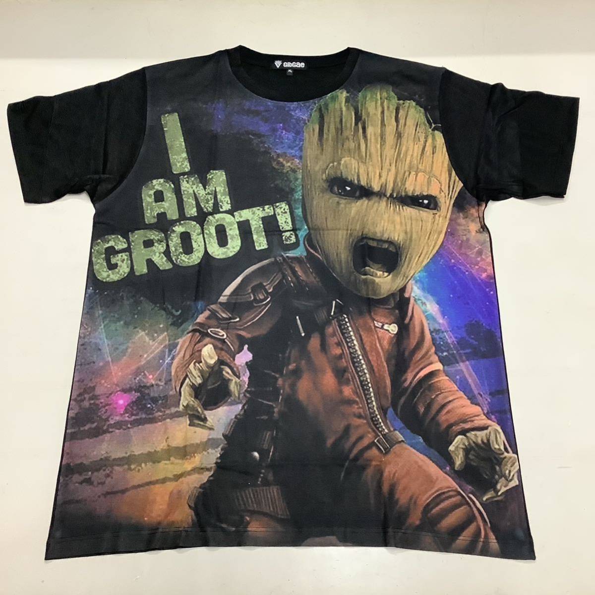 SR12C2. デザインTシャツ　XLサイズ　Guardians of the galaxy 15 ガーディアンズオブギャラクシー　GROOT グルート　黒Tシャツ