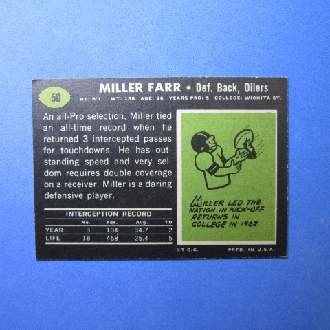 1969 Topps Football #50 Miller Farr_画像2