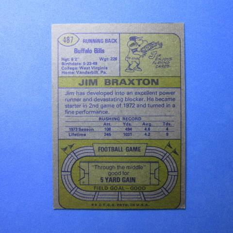 1974 Topps Football #487 Jim Braxtonの画像2