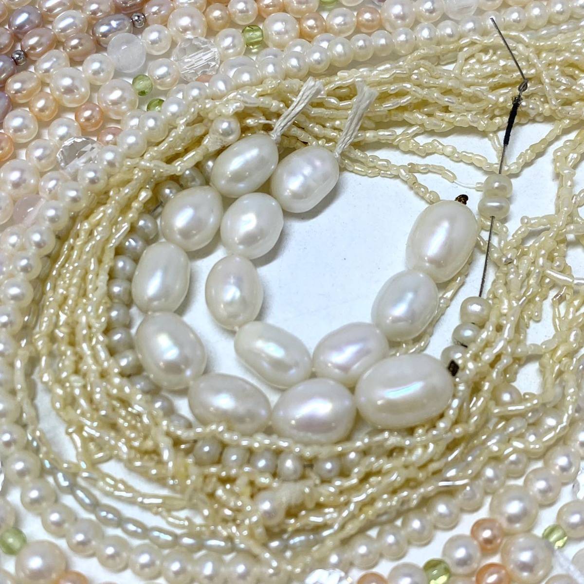 ［淡水パールアクセサリーパーツおまとめ］j 重量約151.5g 淡水真珠 オーバル ケシ Pearl necklace accessory parts クラスターボール CE0 _画像7