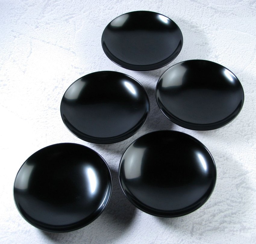 輪島塗　漆光堂造　木製 黒漆蒔絵吸物椀5客 No2　幅：13.6cm　共箱・共紙/23d090